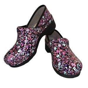 Dansko LT Womens 10/41 Pro Ditsy Floral Patent‎ Leather Clogs Nursing Comfort